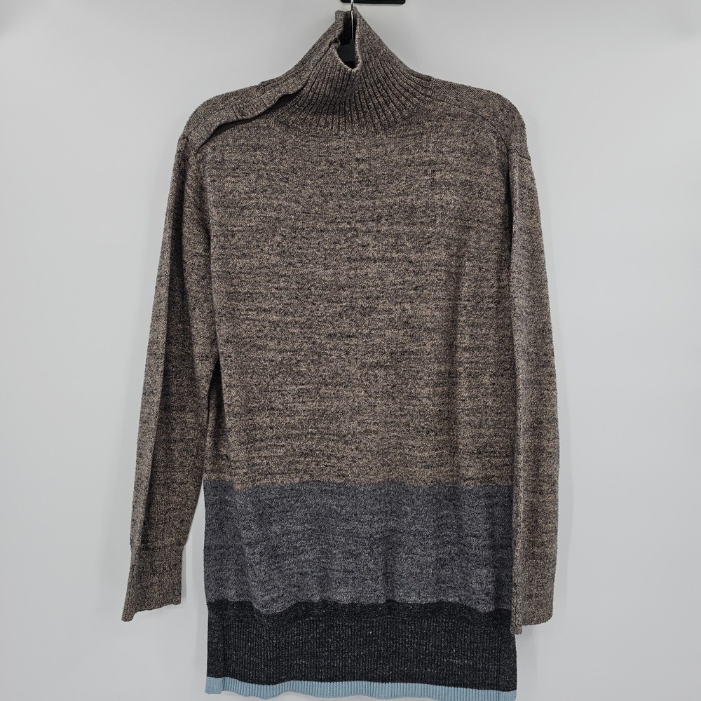 Gap Mens Colorblock Turtleneck Sweater Brown Grey Blue Snap Neck Medium - Picture 11 of 11